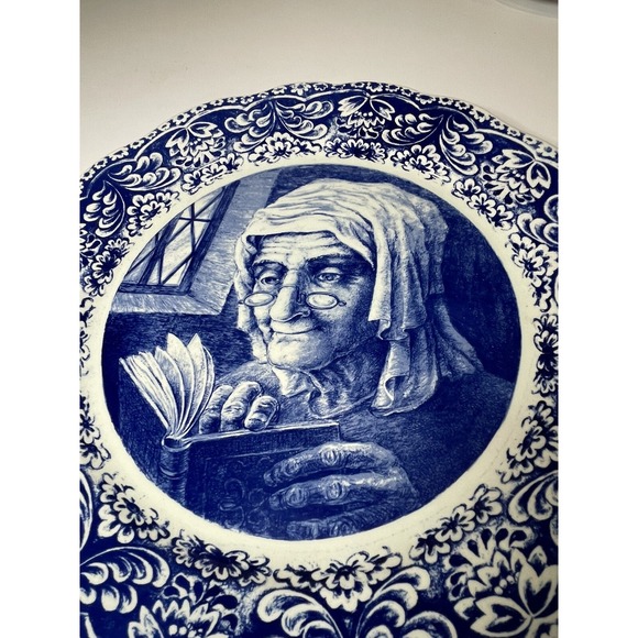 Delft Other - Vtg.Decorative La Louviere Boch Delft Blue Plate Woman Reading Book Wall Hanging